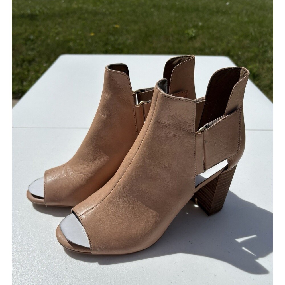 Aerosoles Peep Toe Shoes Boot Women's 7.5 Nude Tan Ankle Block Heel NEW